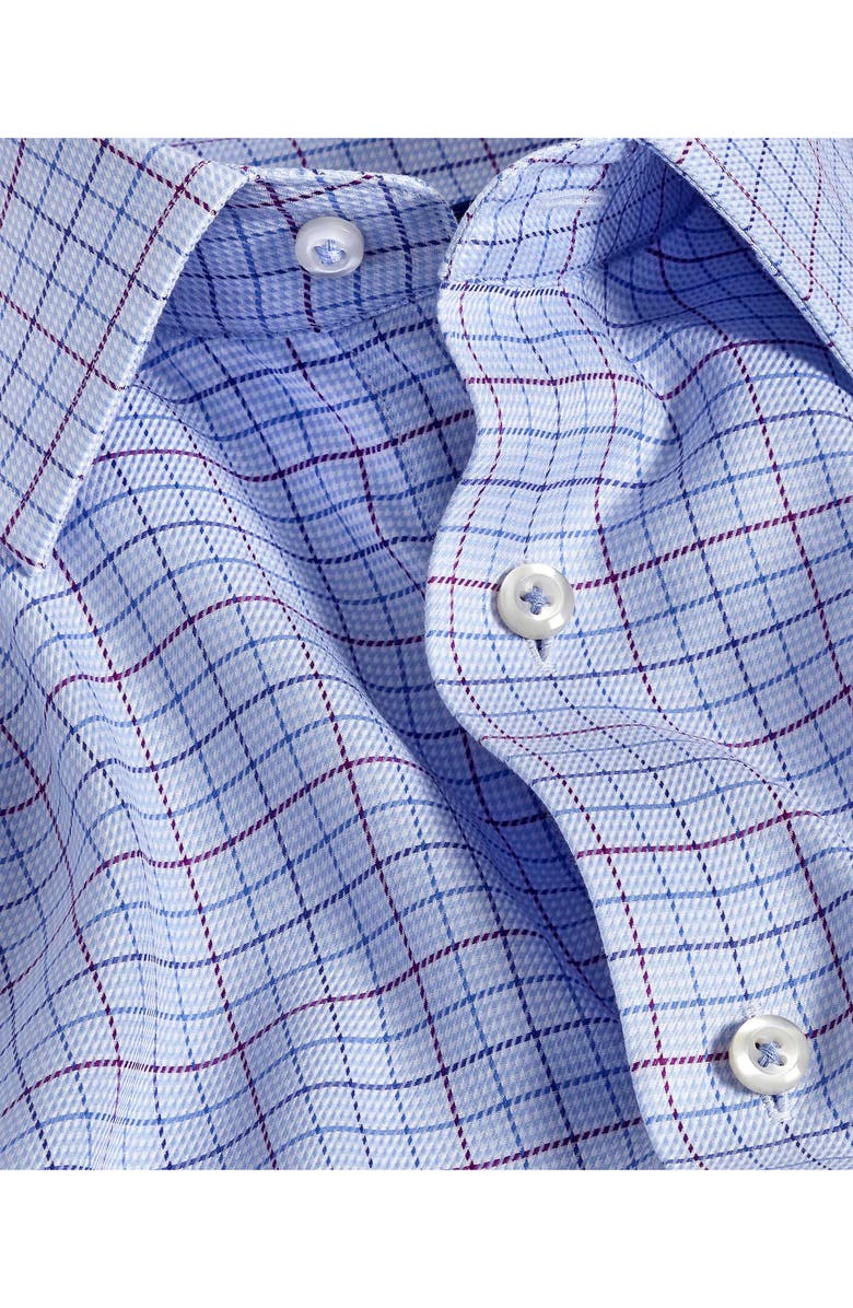 David Donahue Trim Fit Twill Check Dress Shirt, Alternate, color, Sky/ Merlot