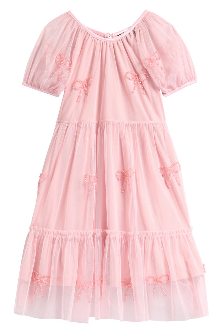 Kids' Bow Mesh Babydoll Party Dress, Main, color, BLUSH
