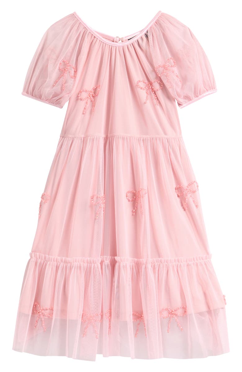 Ava & Yelly Kids' Bow Mesh Babydoll Party Dress, Main, color, Blush