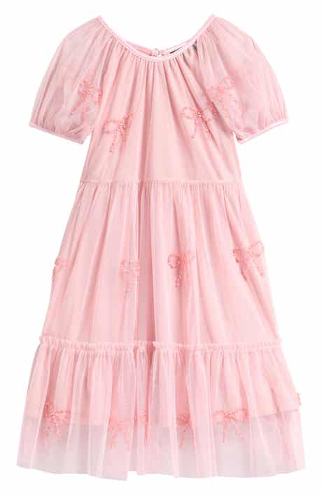 Ava & Yelly Kids' Bow Mesh Babydoll Party Dress