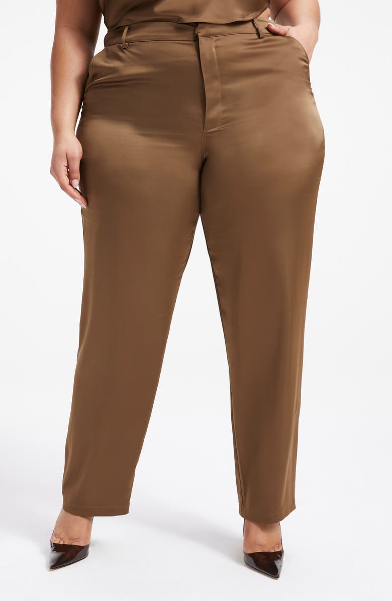 Good American Stretch Satin Trousers, Alternate, color, Light Mocha004