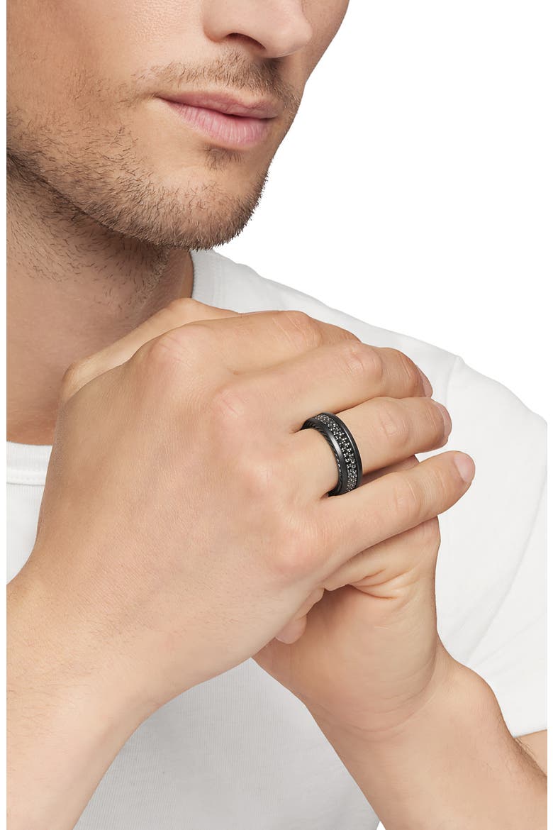 Streamline Two-Row Pavé Band Ring with Black Diamonds and Black Titanium, Alternate, color, BLACK TITANIUM/ BLACK DIAMOND