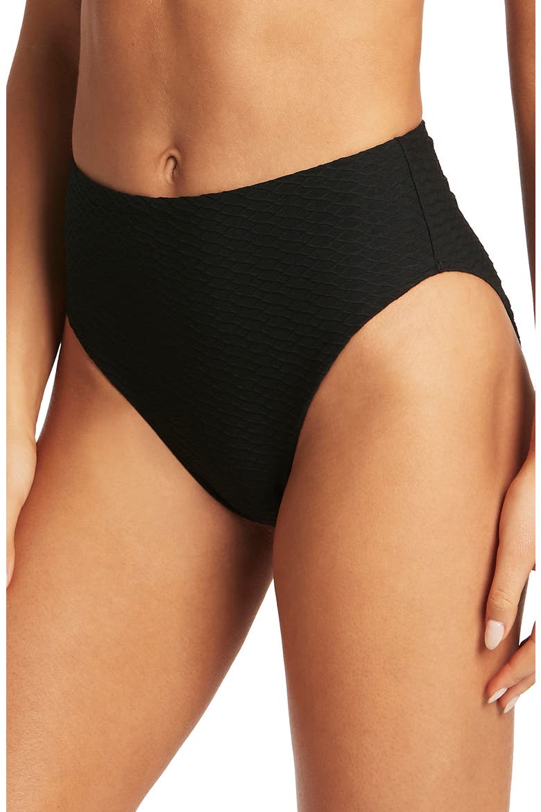 Retro High Waist Bikini Bottoms, Alternate, color, BLACK