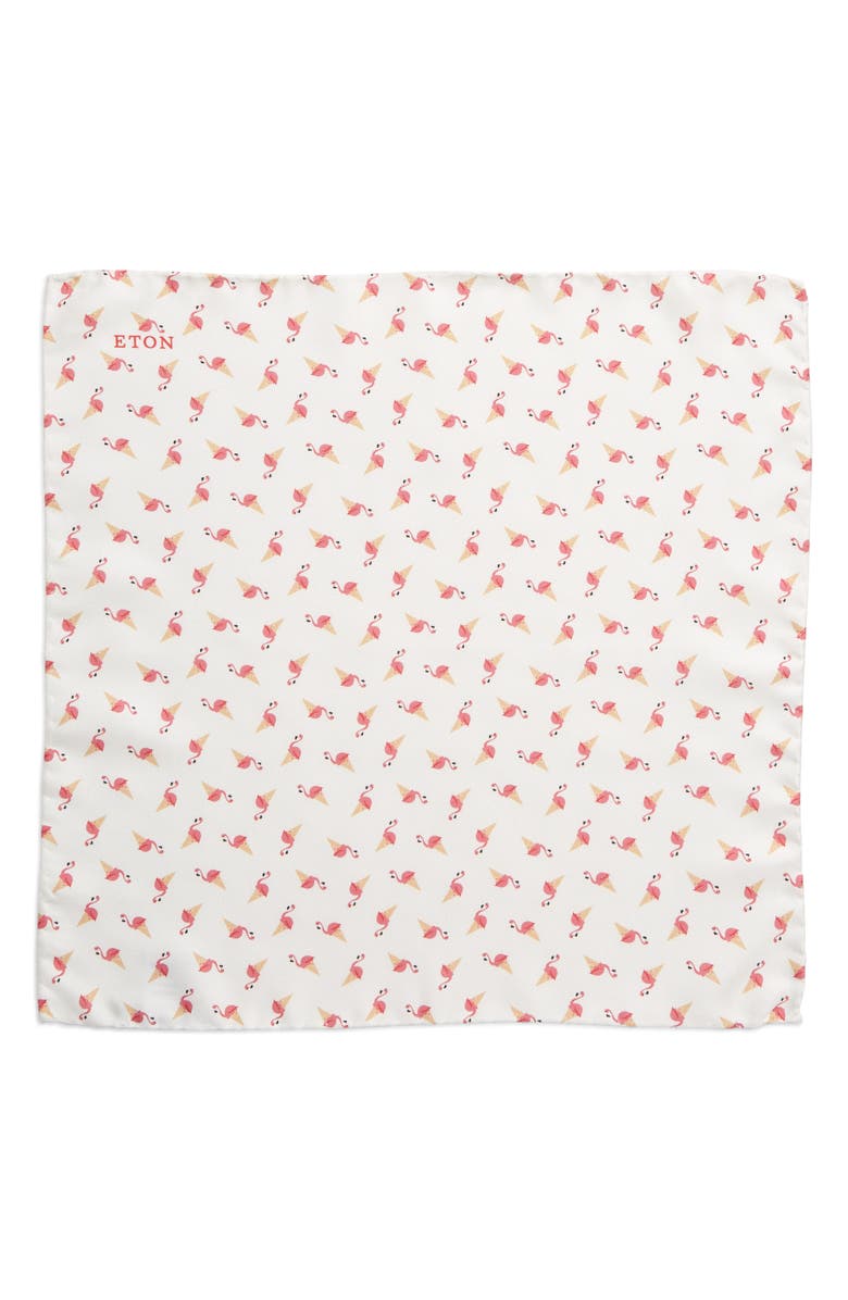 Eton Flamingo Silk Pocket Square, Alternate, color, 
