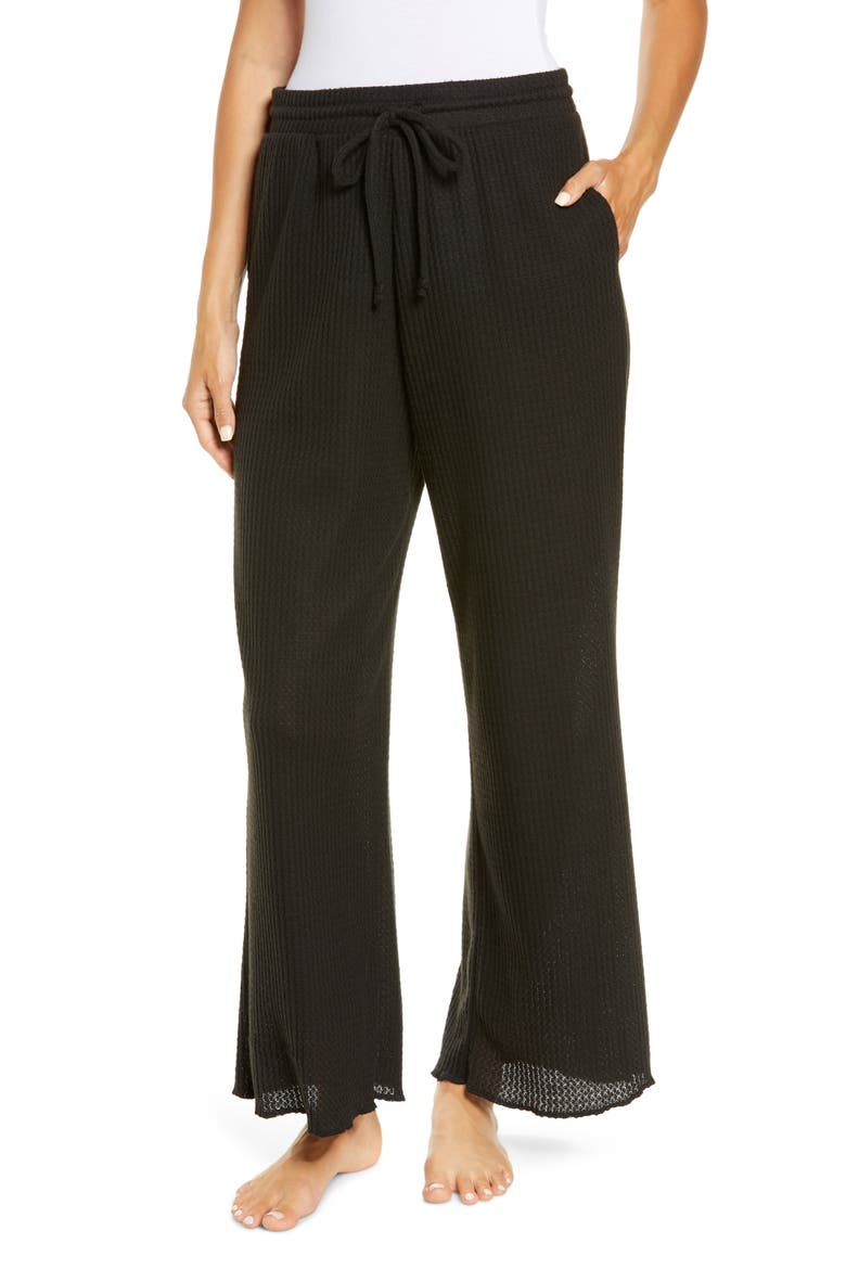 Waffle Knit Wide Leg Lounge Pants, Main, color, BLACK