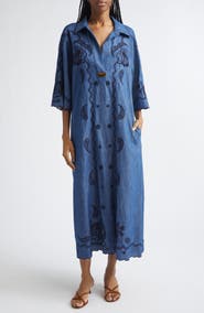 Zimmermann Aster Paisley Embroidered Denim Midi Dress