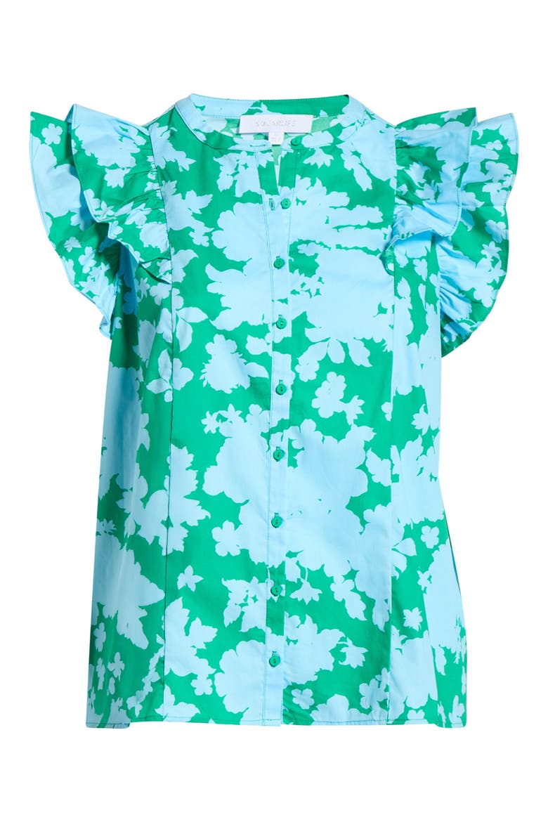 Riona Floral Sammi Cotton Button-Up Top, Alternate, color, BLUE-KELLY