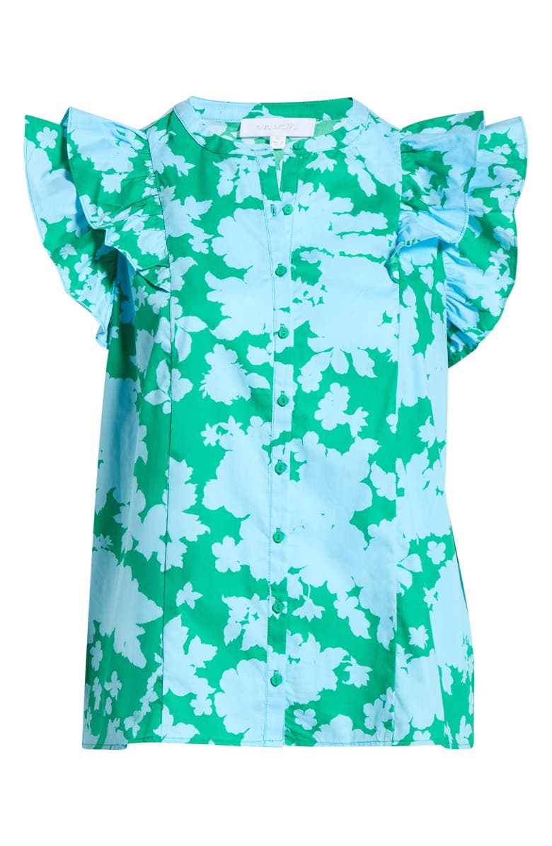 SUGARLIPS Riona Floral Sammi Cotton Button-Up Top, Alternate, color, Blue-Kelly