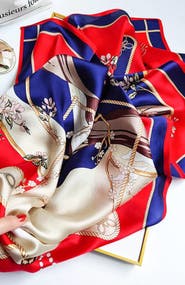 SILKSILKY Pure Mulberry Silk Printed Square Shawl Scarf