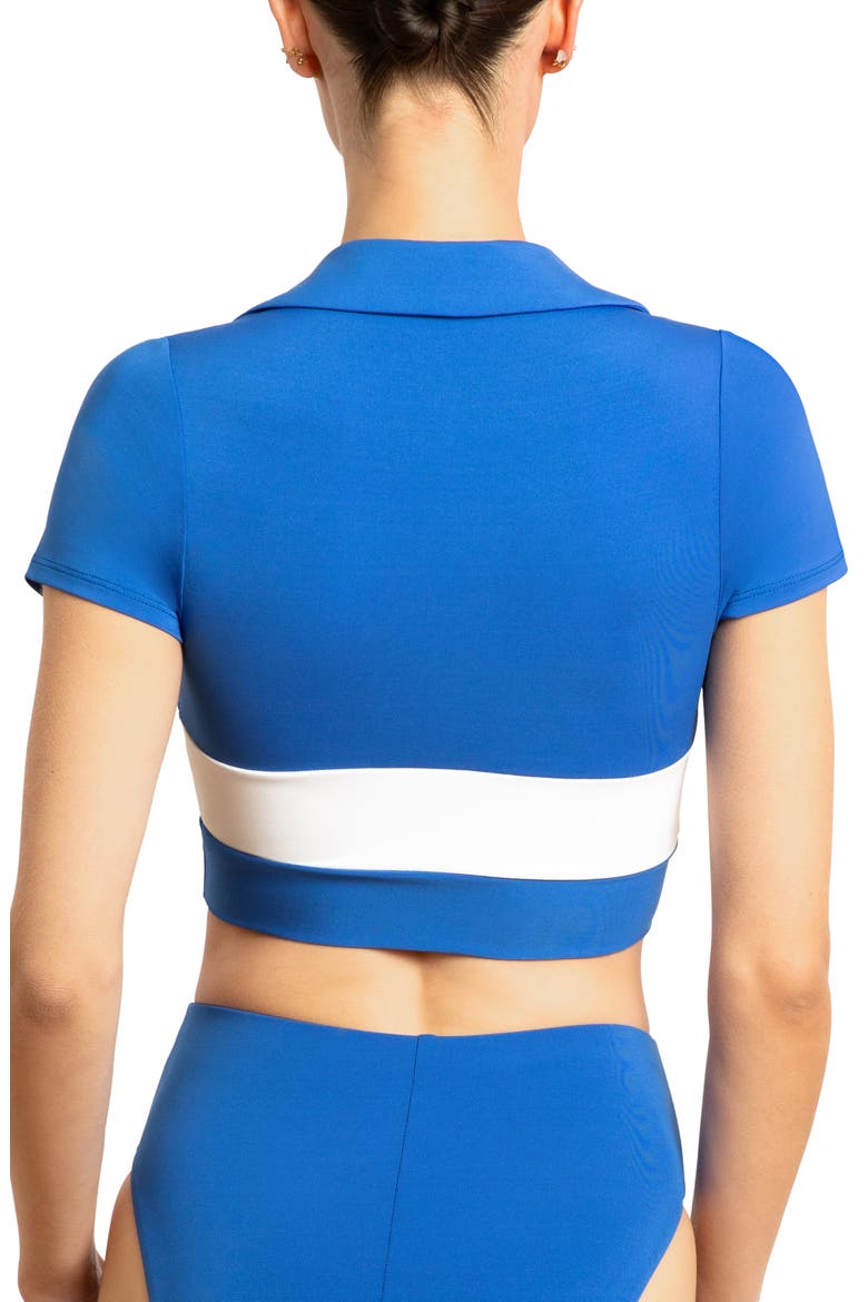 Babe Stripe Short Sleeve Bikini Top, Alternate, color, BLUEBERRY/ WHITE
