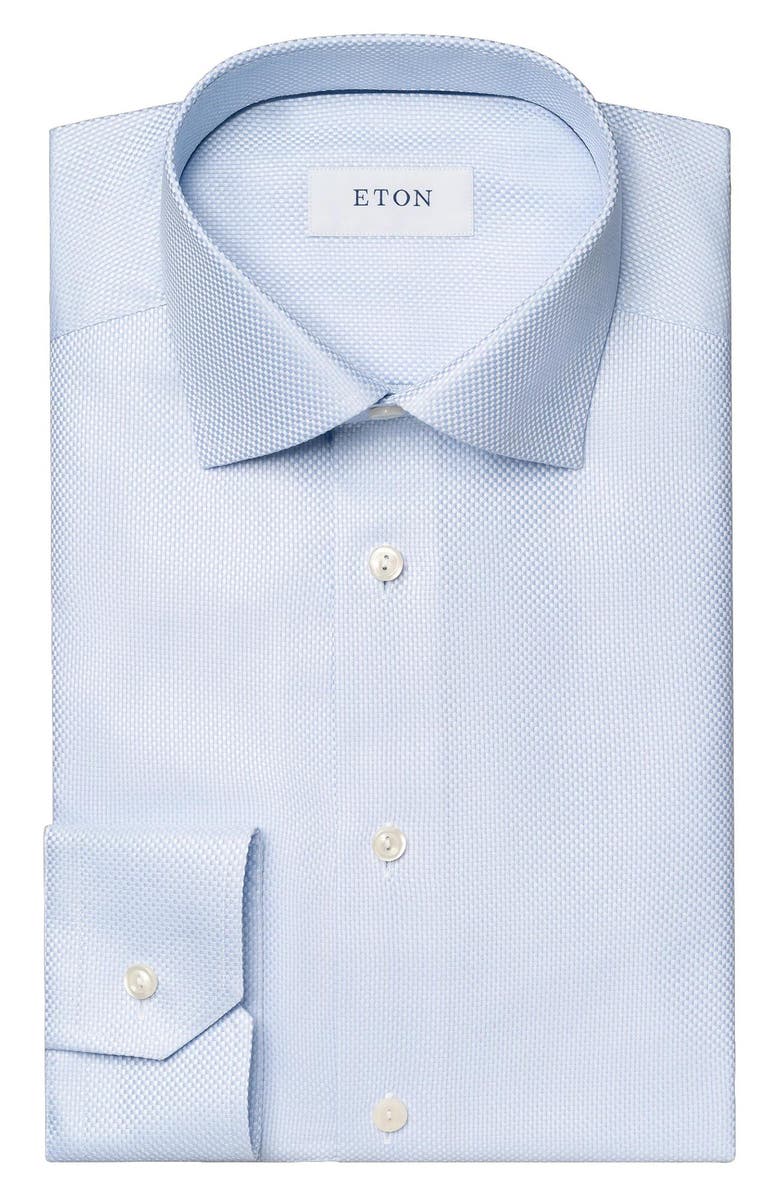 Eton Contemporary Fit Textured Blue Dress Shirt, Alternate, color, Blue