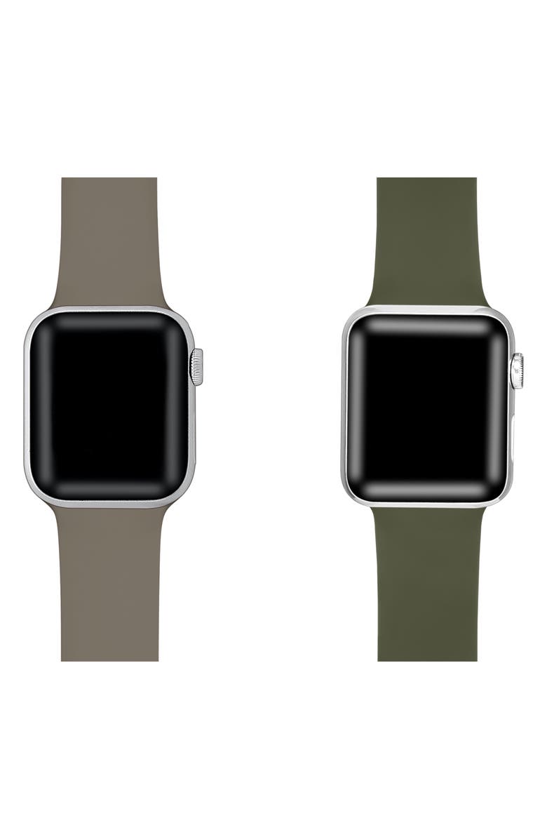 The Posh Tech Assorted 2-Pack Silicone Apple Watch<sup>®</sup> Watchbands, Alternate, color, Coffee/Olive Green