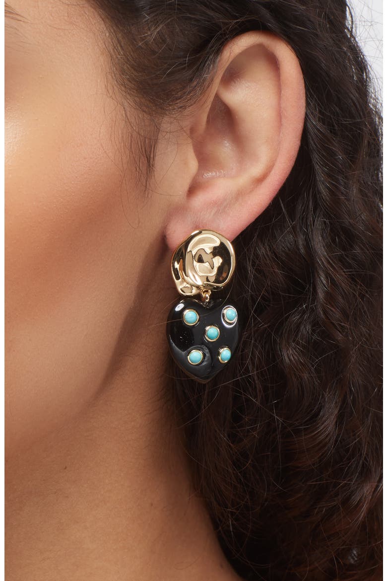 Amore Heart Drop Earrings, Alternate, color, GOLD/BLACK