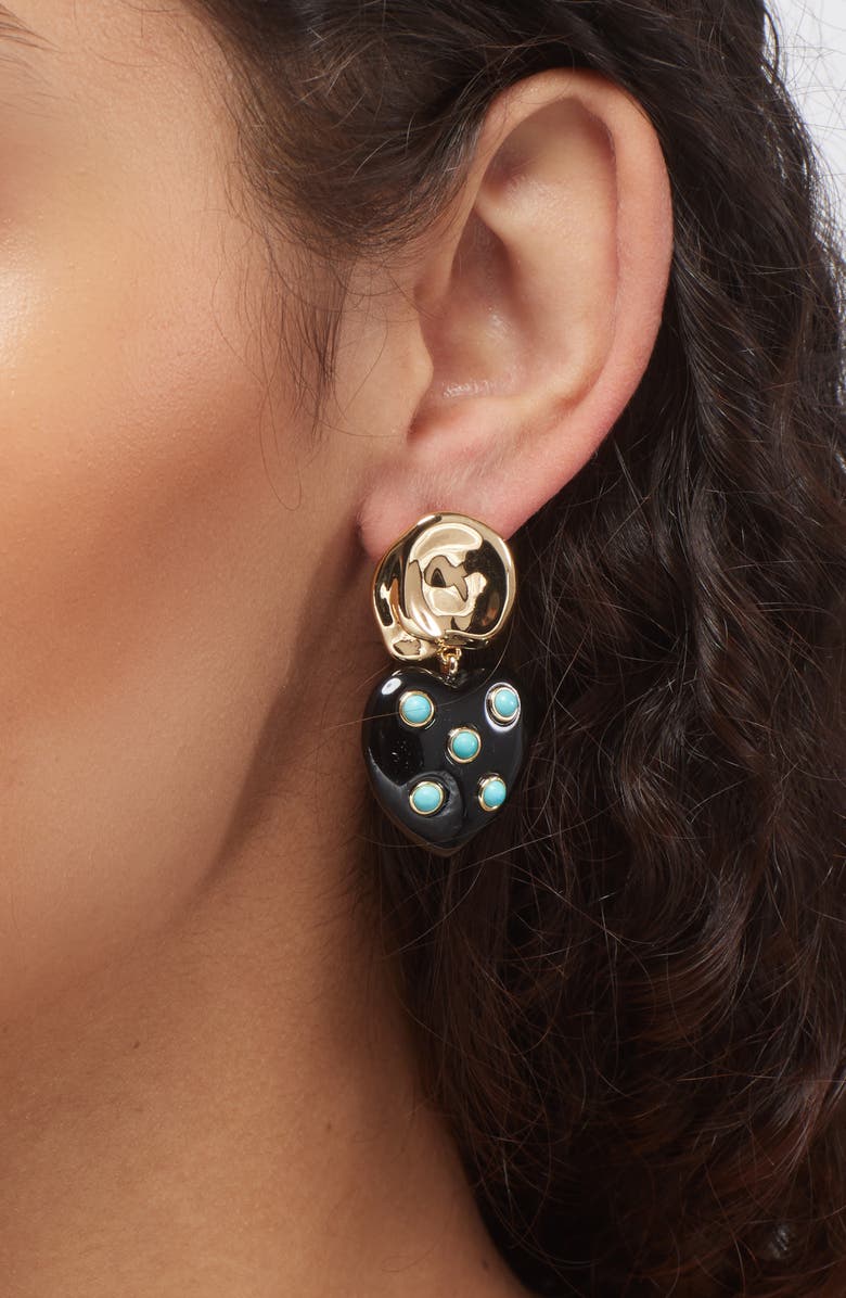 Lizzie Fortunato Amore Heart Drop Earrings, Alternate, color, Gold/Black