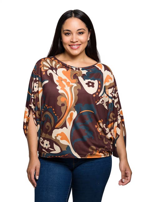 Curvy Essential Paisley Print Dolman Sleeve Top