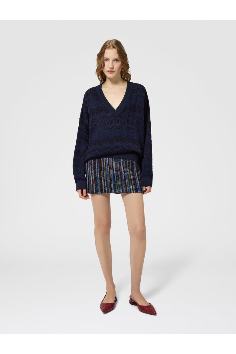 Wool And Viscose Mini Skirt With Woven Motif, Alternate, color, Blue & Multicoloured
