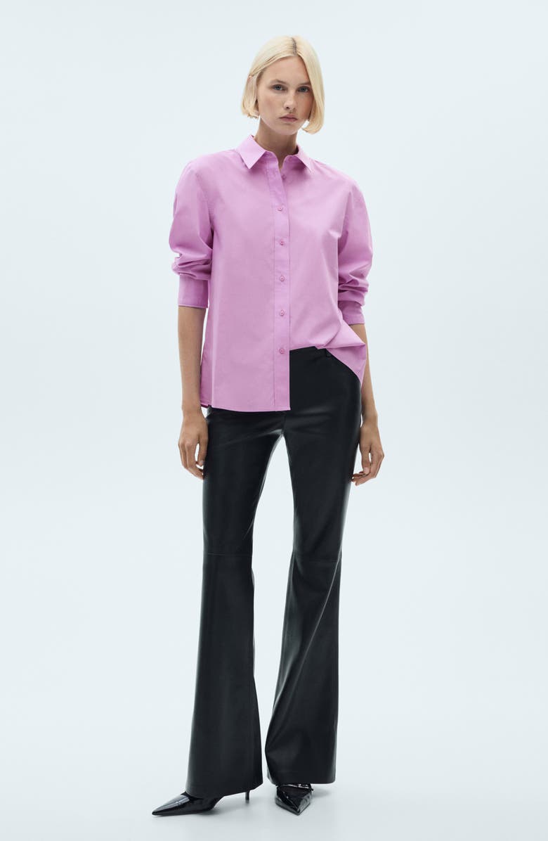 MANGO Lyocell Blend Button-Up Shirt, Alternate, color, Fuchsia