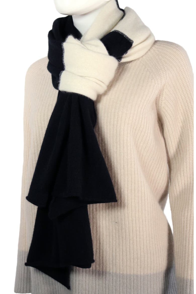 Cashmere color block wrap with lurex, Alternate, color, BLK/NAT WH