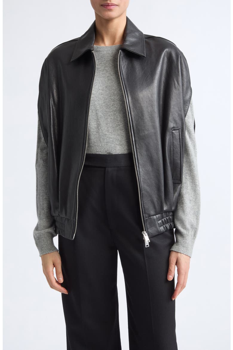Bina Vegetal Lambskin Leather Cape Jacket, Main, color, BLACK