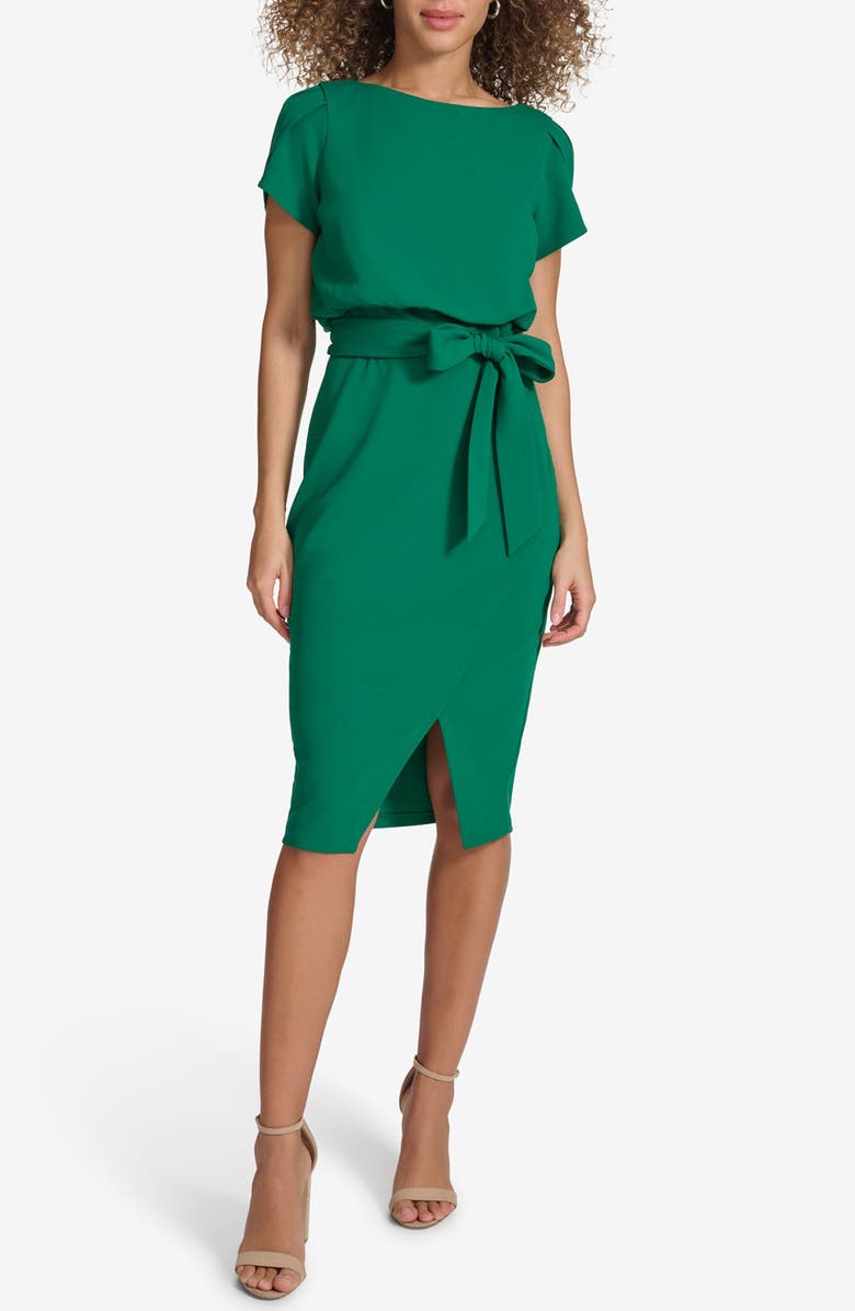 Kensie Plyr Tie Waist Midi Dress, Main, color, Green