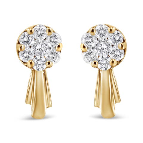 14K Gold 3/4 Cttw Diamond Floral Cluster Drop and Dangle Stud Earrings