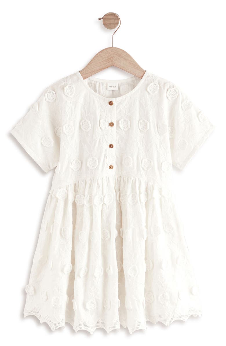 NEXT Kids' Floral Embroidered Cotton Dress, Main, color, Cream