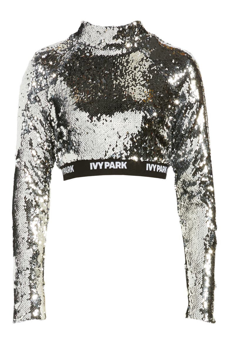 Sequin Crop Top, Alternate, color, METALLIC