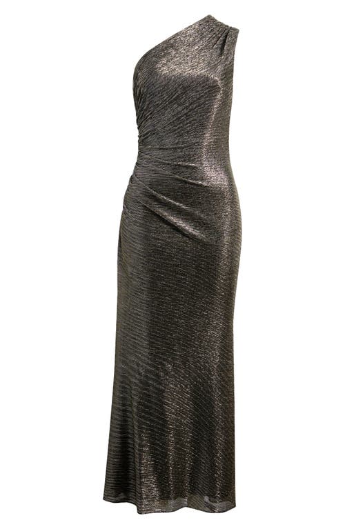 Betsy & Adam Metallic Crinkle One-shoulder Mermaid Gown In Gray