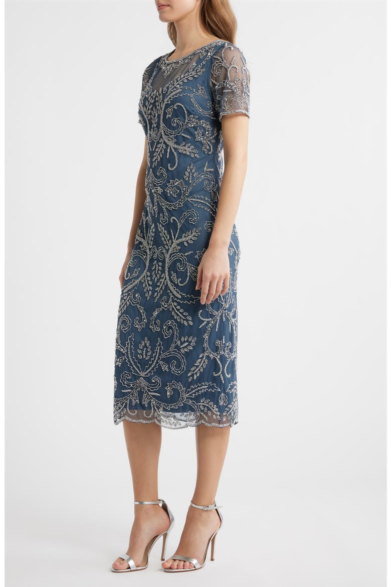 Embellished Illusion Neck Cocktail Dress, Alternate, color, GREY
