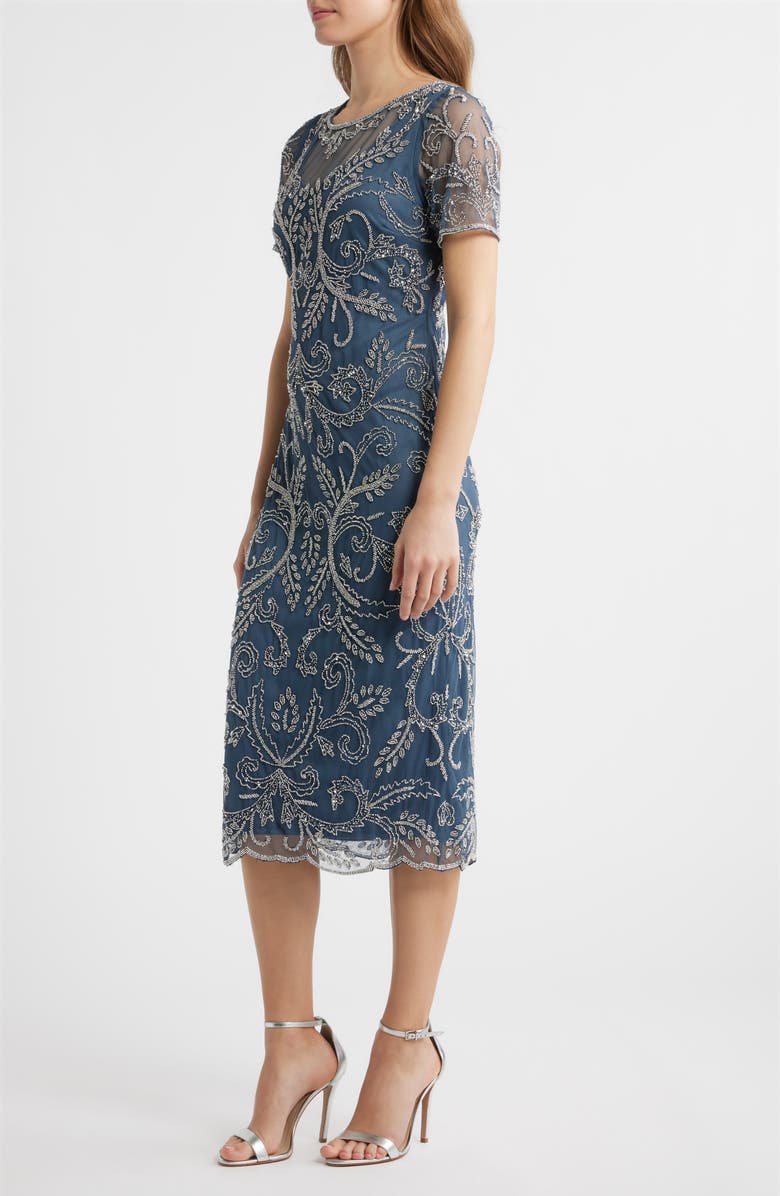 Pisarro Nights Embellished Illusion Neck Cocktail Dress, Alternate, color, Grey