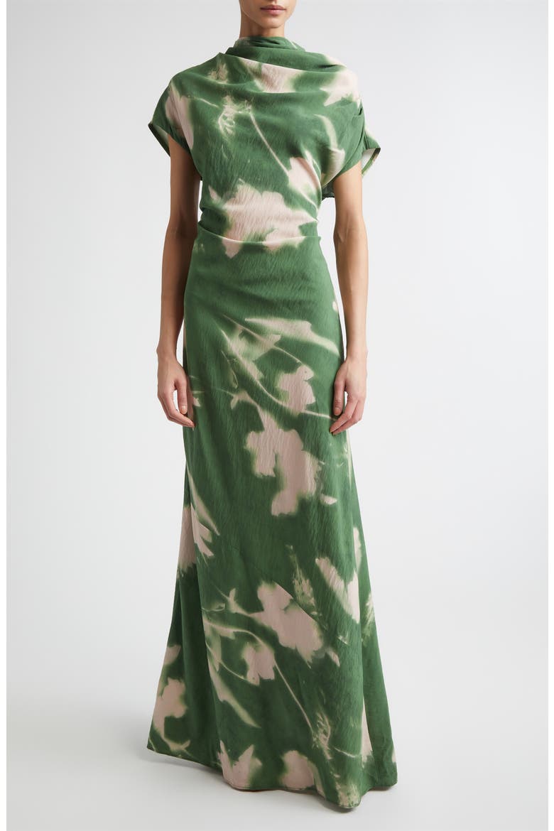 Abstract Floral Draped Asymmetric Crepe Gown, Main, color, CACTUS