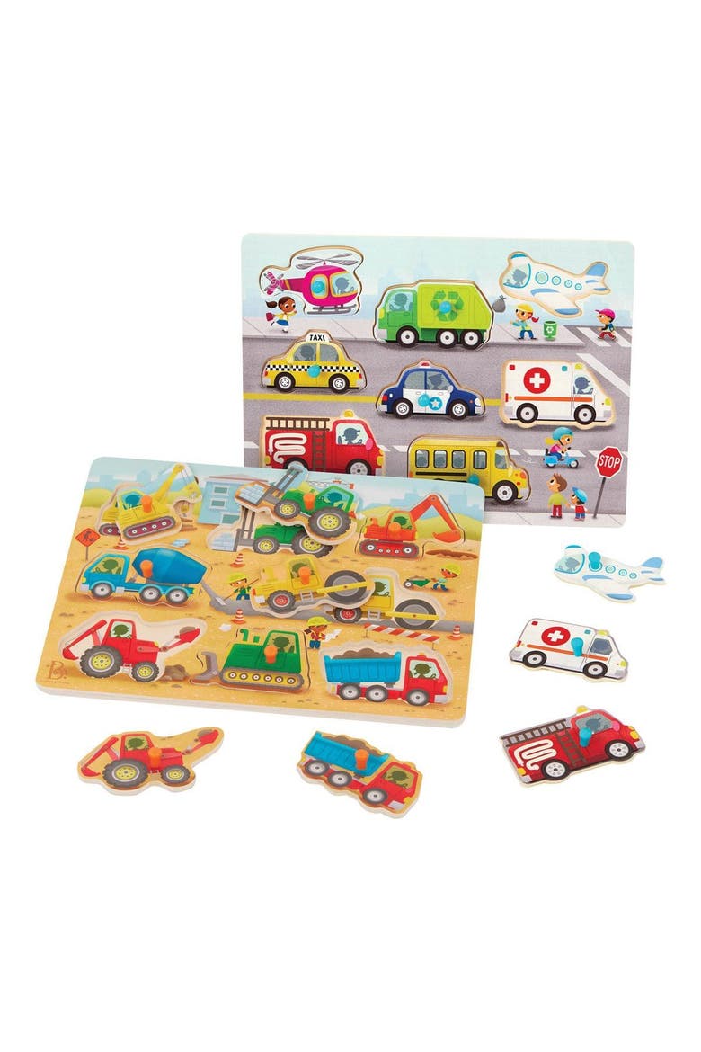 Farmyard Animals & Transportation Vehicles Peg Puzzles, Alternate, color, Multicolored