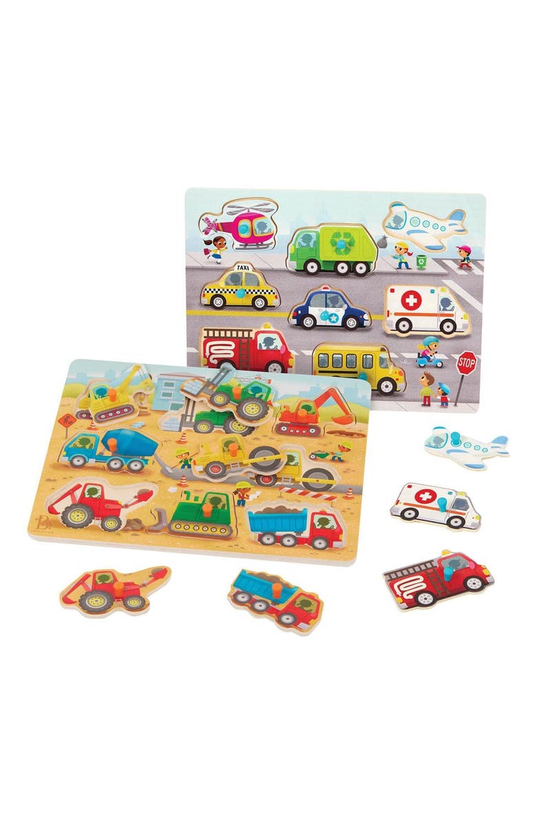 Battat Farmyard Animals & Transportation Vehicles Peg Puzzles, Alternate, color, Multicolored
