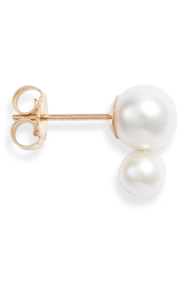 Double Pearl Stud Earrings, Alternate, color, YELLOW GOLD / PEARL