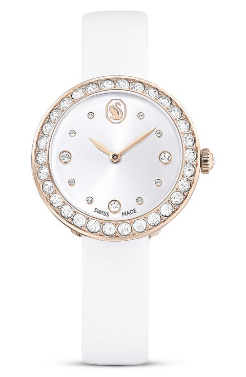 Matrix Tennis Leather Strap Watch, 30mm