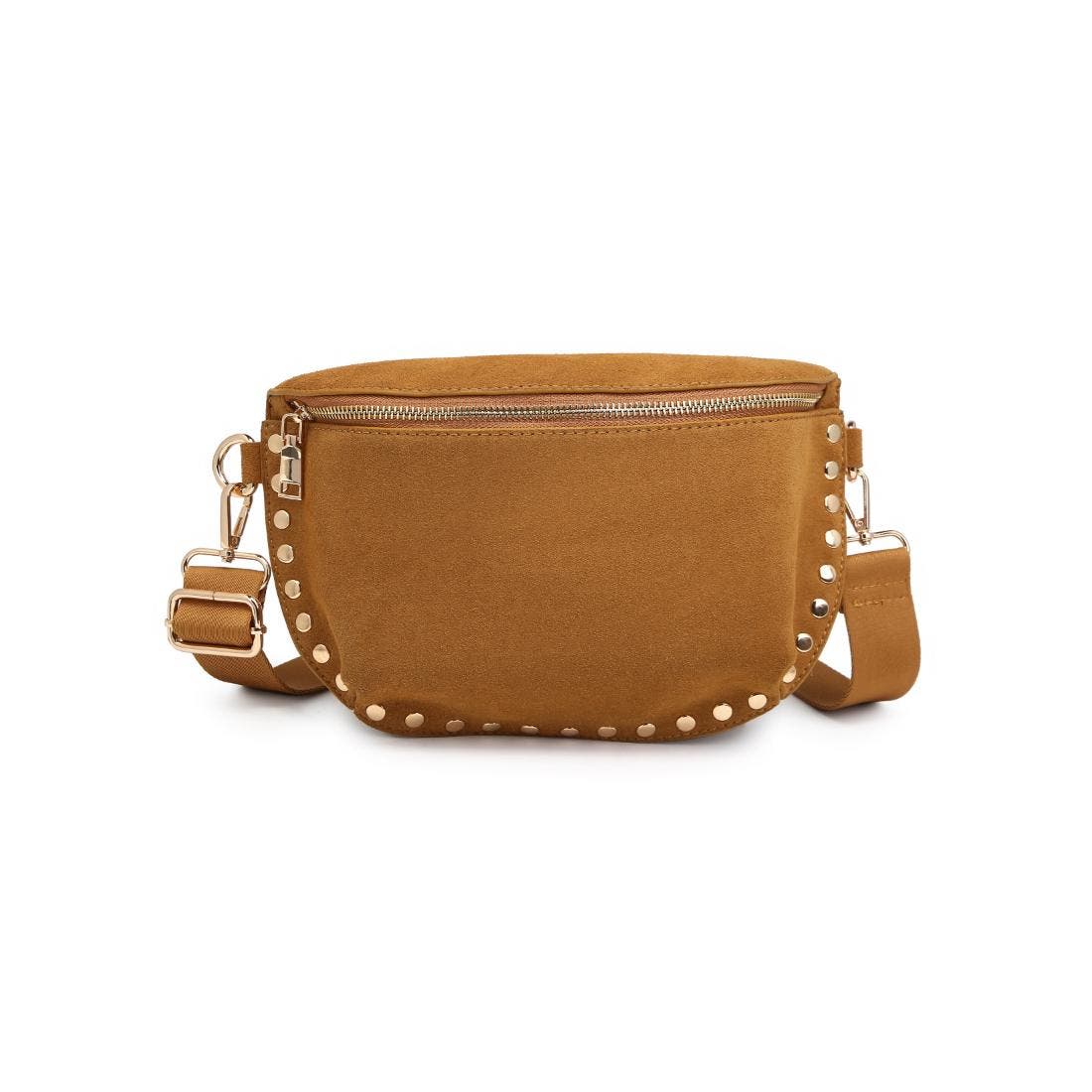 URBAN EXPRESSIONS HANDBAGS Gizelle Suede Crossbody Belt Bag for Stylish Women, Alternate, color, Tan