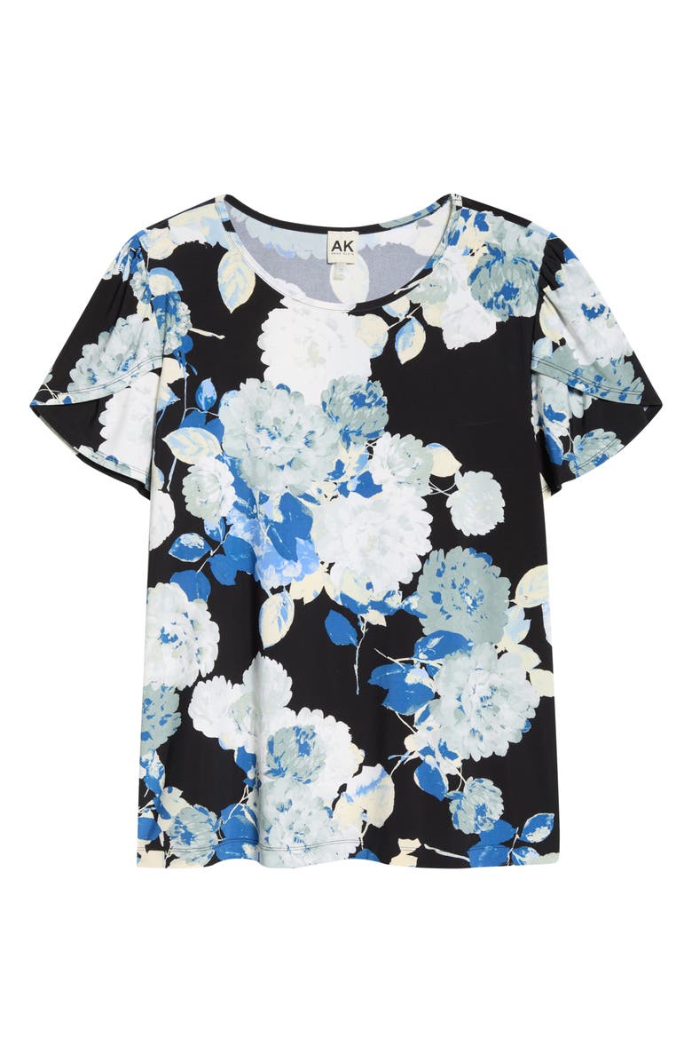 AK ANNE KLEIN Floral Print Tulip Sleeve Top, Alternate, color, Anne Black Multi