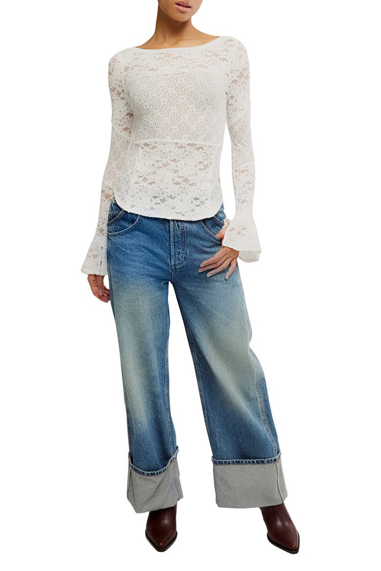 Bell Sleeve Sheer Cotton Blend Lace Top, Alternate, color, SUGAR SWIZZLE