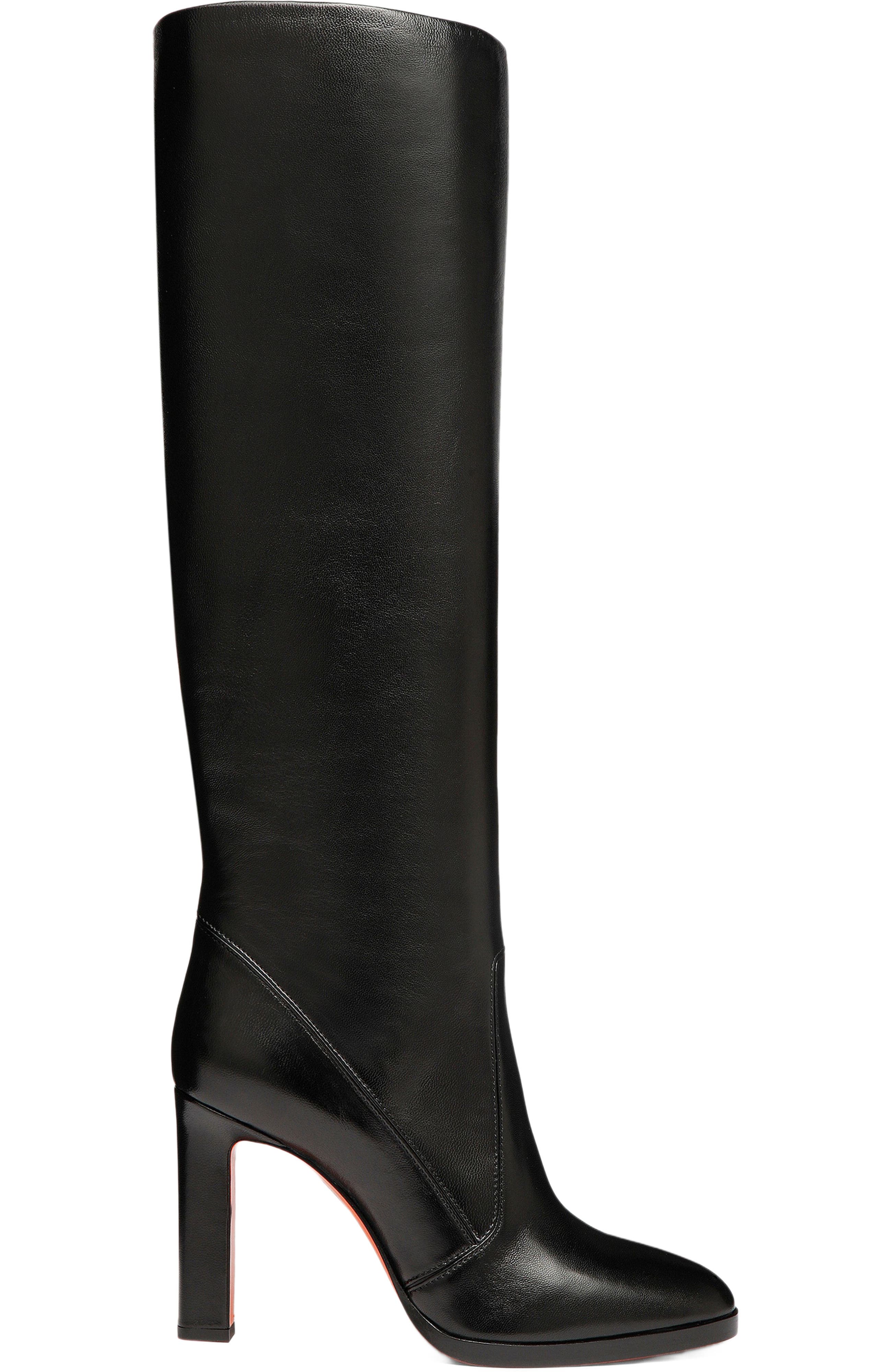 Santoni Women's leather high-heel boot, Main, color, Black