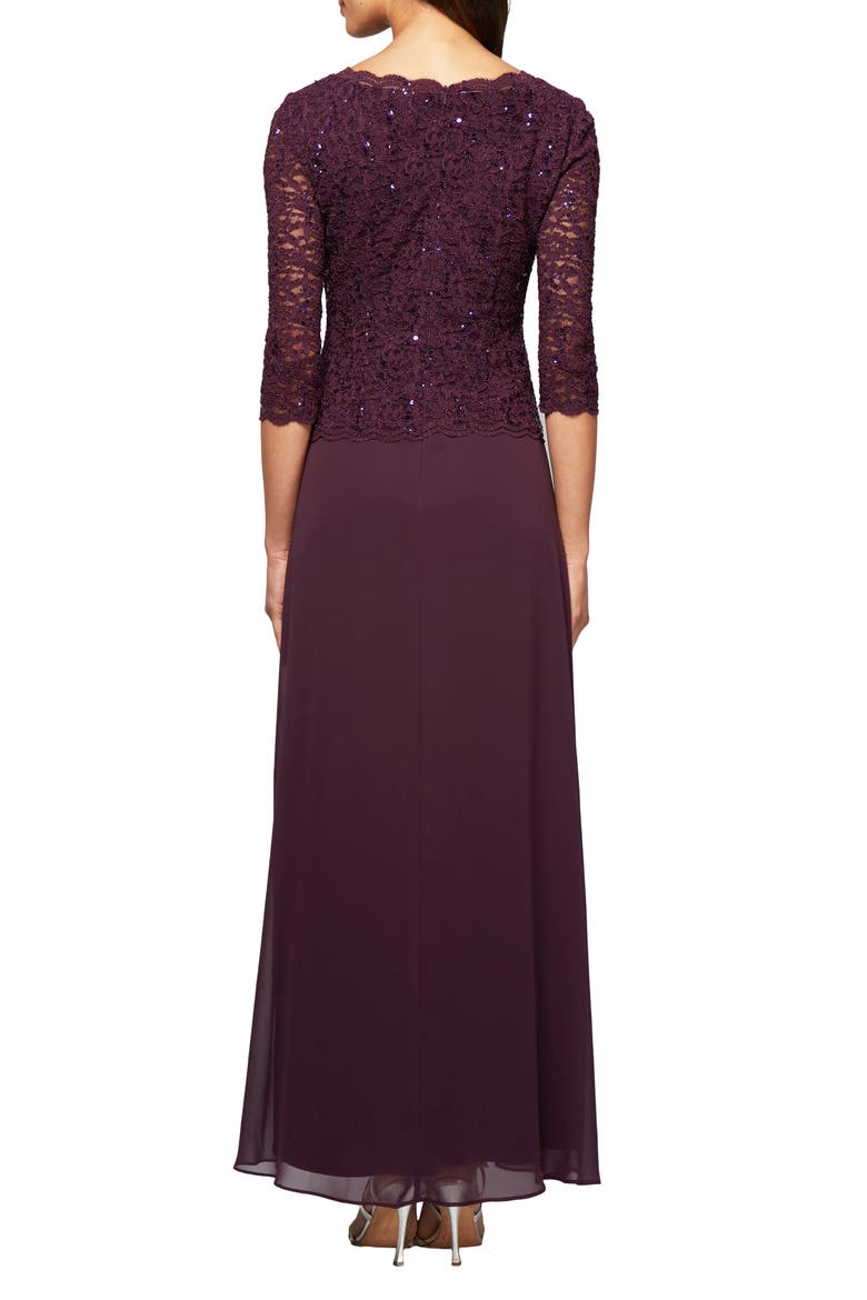 Sequin Lace & Chiffon Gown, Alternate, color, DEEP PLUM