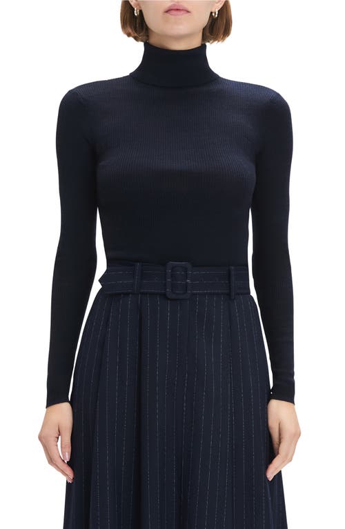 Favorite Daughter Amelia Rib Merino Wool Turtleneck Top In Black