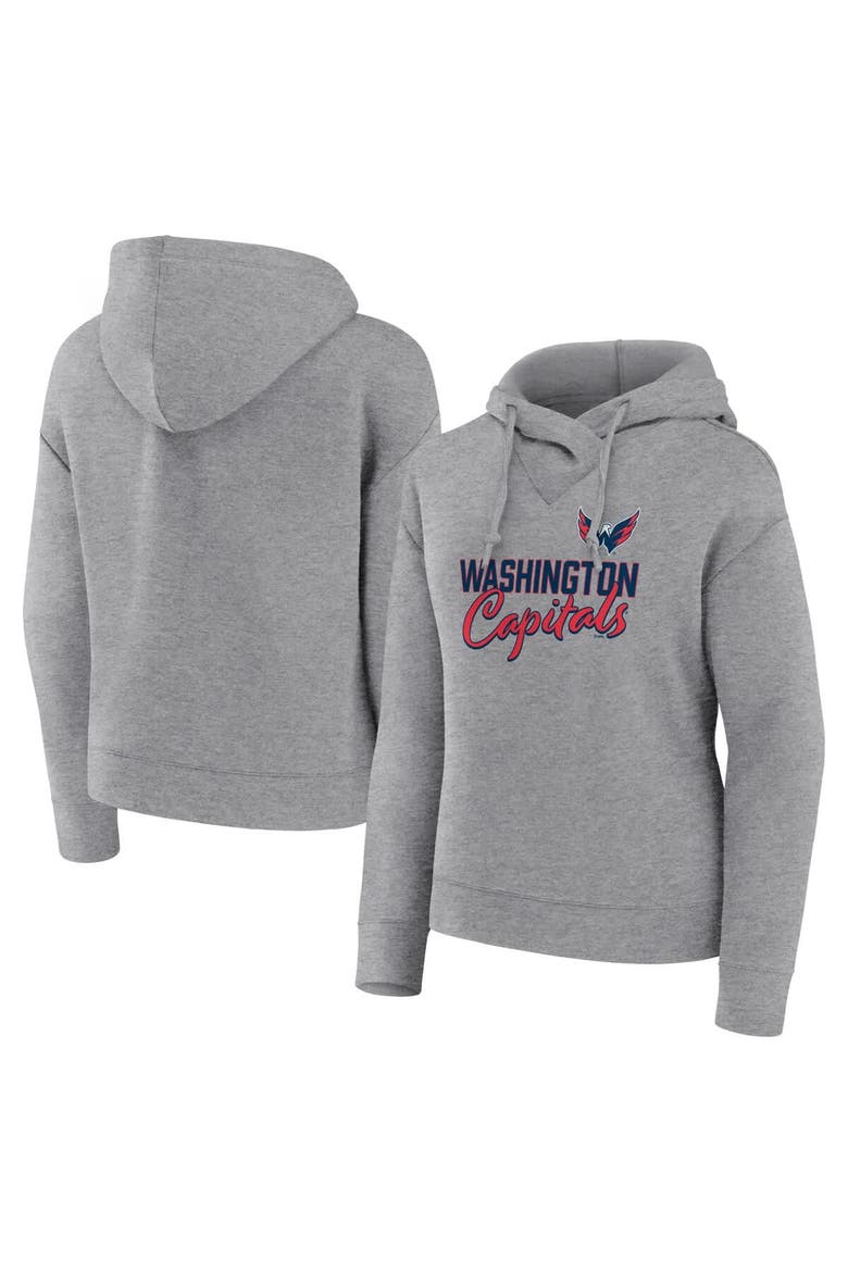 Women's Fanatics Heather Gray Washington Capitals Script Favorite Pullover Hoodie, Main, color, Heather Gray