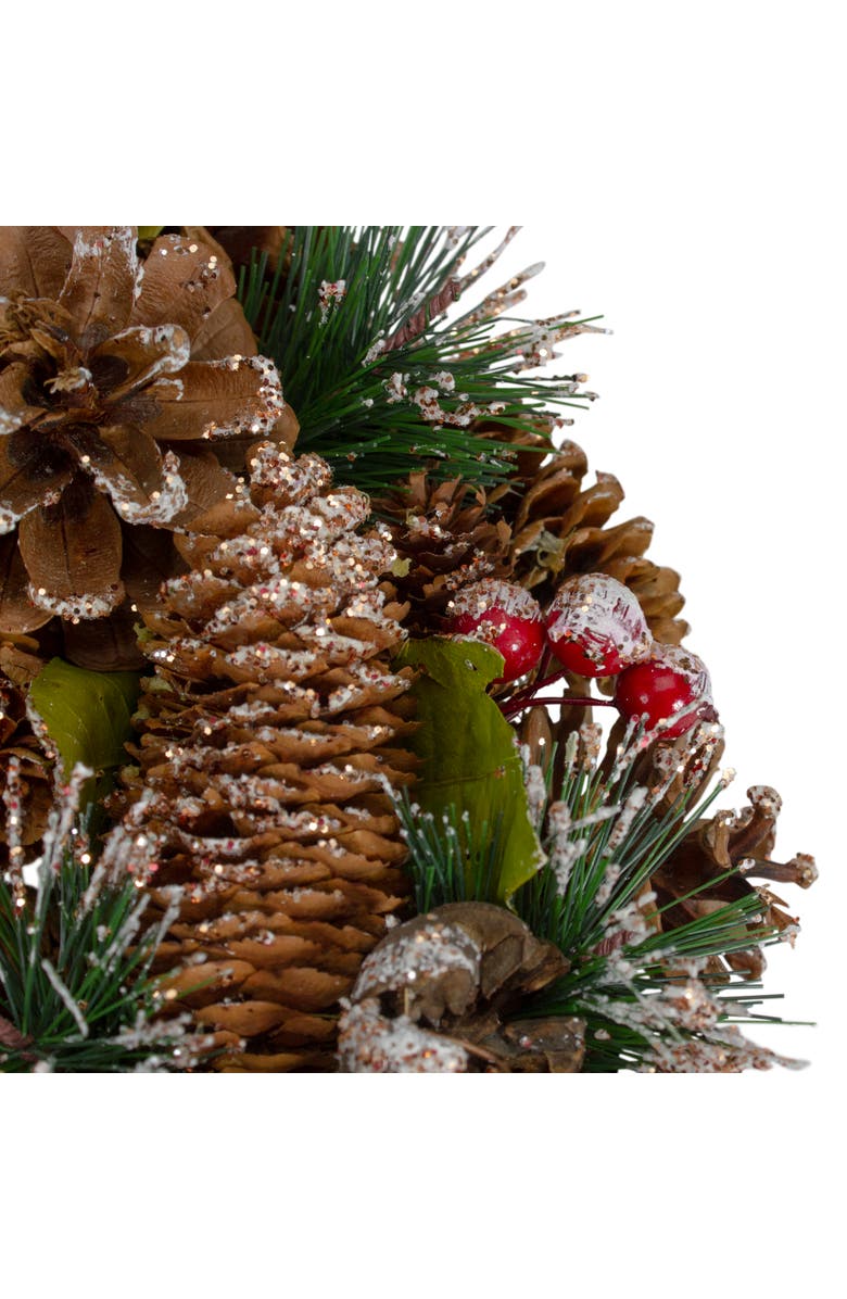 Northlight Green and Brown Frosted Pinecones and Bells Christmas Wreath - 13" Unlit, Alternate, color, Green