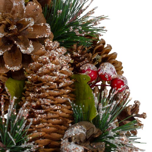 Northlight Green And Brown Frosted Pinecones And Bells Christmas Wreath In Green