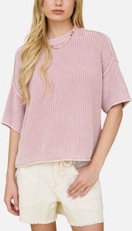 J.O.A. Rib Knit Raw Edge Cotton Blend Sweater