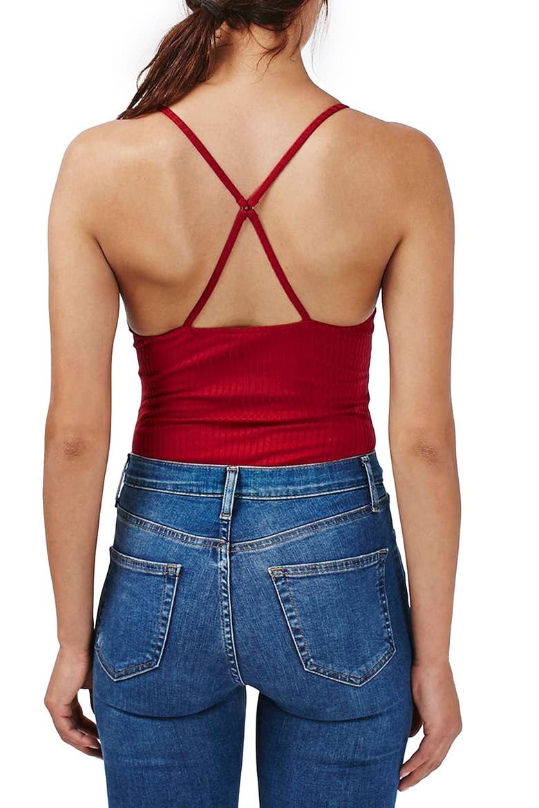 Crisscross Strap Bodysuit, Alternate, color, RED
