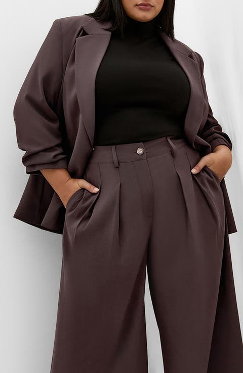 Abbie Ruched Sleeve Blazer (Plus)