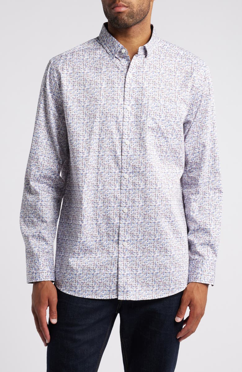 Johnston & Murphy Shadow Box Print Stretch Cotton Button-Up Shirt, Main, color, 