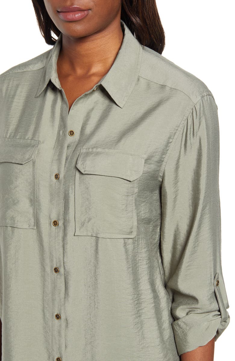 Vince Camuto Hammered Satin Utility Shirt, Alternate, color,