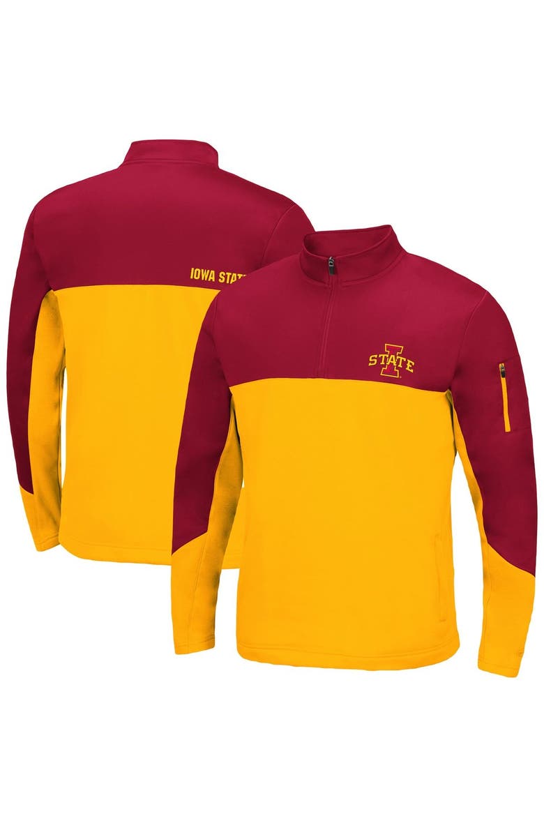 Men's Colosseum Cardinal/Gold Iowa State Cyclones Triple Dog Dare Quarter-Zip Jacket, Main, color, Cardinal